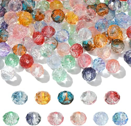 Ipotkitt 300 Stück 8 mm Facettierte Glasperlen - Transparente Rondelle, Farbverlauf, Kristall, Zweifarbige Abstandshalter für Taschenkette, Schlüsselanhänger