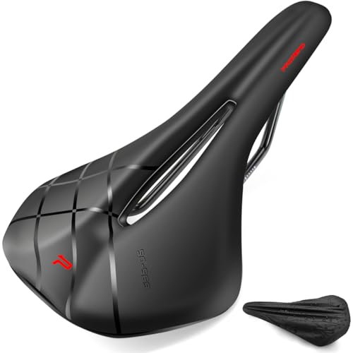 YERUUE Fahrradsattel Herren und Damen MTB Fahrrad Sattel Bequem Universal Ersatz Fahrradsitz Rennrad Sattel für Trekking,Mountainbike mit Fahrrad Werkzeug (Schwarz Rot)