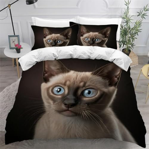 BSYYZQC Bettwäsche 155x220 Ost Chinchilla Katze Bettwäsche-Sets Haustiere Bettbezug Weiche Atmungsaktiv Mikrofaser mit Reißverschluss und 2 Kissenbezüge 80x80 für Erwachsene Geeignet
