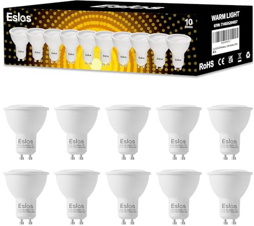 Eslas GU10 LED Warmweiss 3000K, 6W 600Lm LED Lampe, Ersatz für 60W-Glühlampen, 120° Abstrahlwinkel Gu10 LED Warmweiß, 120° Abstrahlwinkel, Nicht-dimmbar, 10 Pack