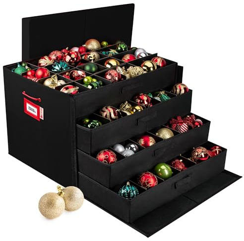 HOLDN' STORAGE Aufbewahrungsbox mit Trennwänden, für Ornamente bis zu 96 von 7,6 cm, große Weihnachtskugel-Aufbewahrungsbehälter mit 4 Ablagen, Schwarz