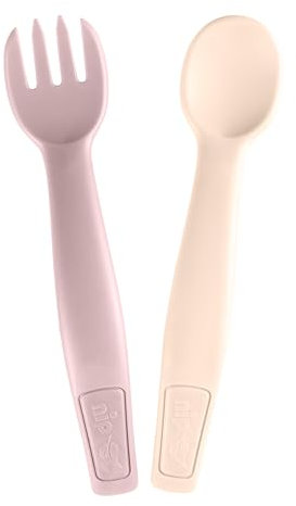 nip - Posate per neonati e bambini|dai 9 mesi|Set di posate cucchiaio e forchetta realizzato con oltre il 90% di materie prime rinnovabili; lavabile in lavastoviglie, senza BPA, senza melamina|rosa