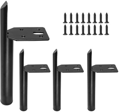 LifCratms Lot de 4 pieds de meubles modernes en métal de 12,7 cm, noir mat, robustes avec vis pour commode, placard, meuble TV, canapé, table
