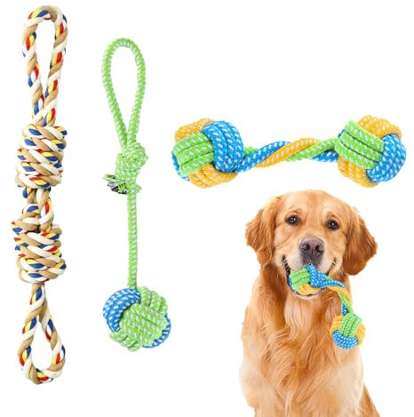 Juguetes de Cuerda para Perros 3 Pack, Juguetes para Masticar Perros Grandes,Cuerda de Juguete para Perros con Nudos,Beneficiosa para la Salud Mental del Perro,Cuerda de Algodón Durable Masticable