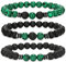 APMGONT 8 mm Perlenarmbänder Set, 3 pcs Perlenarmband Herren mit Schwarzen Lavastein, Naturstein Yoga Perlen Elastische Armbänder Verstellbares Herren Armbänder Set Geschenke für Männer (Malachit)
