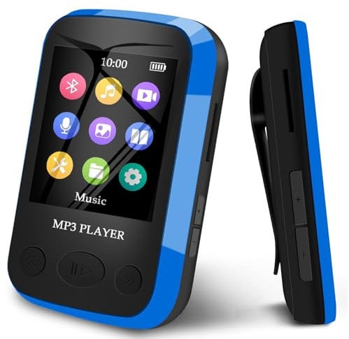 Lettore MP3 Bluetooth 5.0 sportivo – Lettore MP3 da 32 GB con schermo TFT da 1,7 pollici | supporta fino a 128 GB TF/Micro SD | eBook, registrazione vocale, con cuffie FM Radio