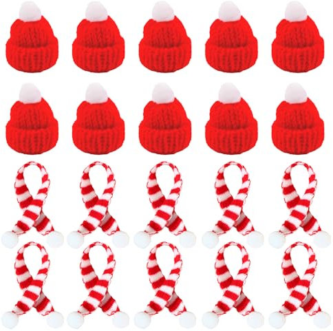 Ensemble de 20 Mini Bonnets et Foulards de Noël en Tricot, Décoration pour Poupées, Bouteilles de Vin, Accessoires Festifs