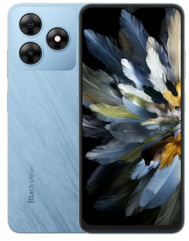 Blackview WAVE 8 Mobile Phones Sim Free Unlocked, 12GB+128GB/TF2TB, Android 14 Phone, 5000mAh 10W fast, Octa-Core, 6.56'' HD+ Screen, 8MP+13MP, Dual SIM Smartphone, 3 Cards Slots, Face Unlock -Blue