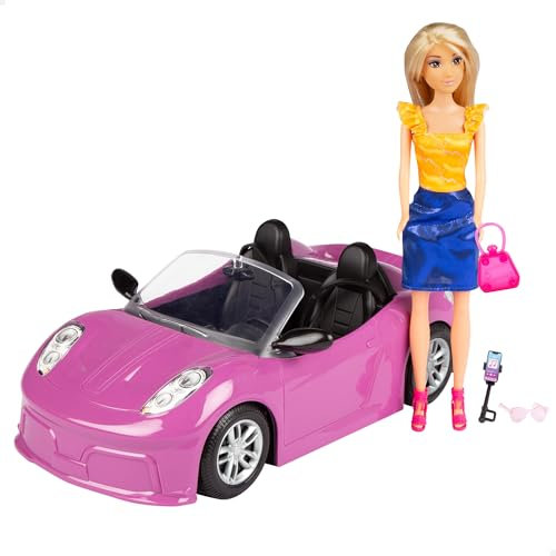 ColorBaby Isabella Gelenkpuppe mit Auto, 27 cm, Cabrio-Spielzeug, inkl. Zubehör, Sonnenbrille, Handy, Selfie-Halterung, Tasche, Erfrischung, Puppen für Mädchen, Geschenke ab 3 Jahren (47813)