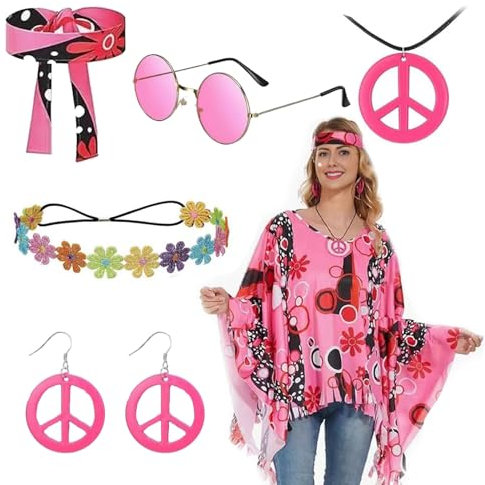 YongSral Costume Hippie Donna, Vestiti Carnevale Donna, Vestito Carnevale Donna Anni 70, Vestiti Hippie Donna, Vestito Hippy Donna, Costume Hippy Donna, Adatto Carnevale, Cosplay Party, Halloween