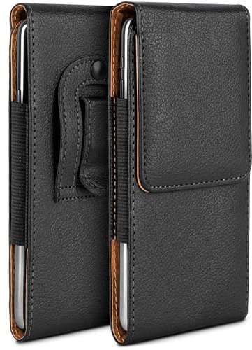 moex Funda Plug Case compatible con Asus ROG Phone 9/9 Pro funda con clip para cinturón, funda para el cinturón de piel vegana, funda para teléfono móvil, funda plegable – negro