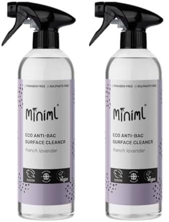 Miniml Eco Antibacterial Spray Surface Cleaner 750ml - French Lavender Scented Multi Purpose Anti-Bac Disinfectant Cleaning Product - Natural Plant Based Vegan Formula & Cruelty Free (Pack of 2)