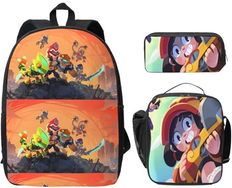 LWZPKQLVR 3d Brawl In The Wilds Bedrucktes Rucksack-Set Mit Gepäckanhängern - Individuelles Gaming-Design Für Studenten, Leicht Und Wasserfest (17 Zoll + Lunchbag + Federtasche)