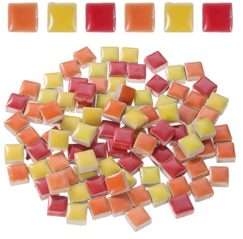 sourcing map 100g Square Mosaic Tiles, Colorful Ceramic Mosaic Tiles for Crafts Bulk Mosaic Supplies for Home Decoration Art Crafts DIY Projects, 0.4 x 0.4Inch, Mix Red/Yellow