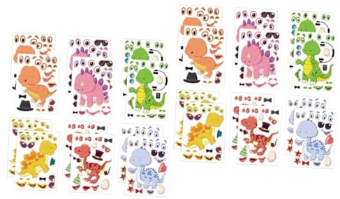 HEMOTON 2sets Dinosaur Puzzle Sticker Cartoon Stickers Jigsaw Sticker Funny Stickers for Party Favors Make Your Own Dinosaur Sticker Party Stickers Copper Plate Stickers 12sheets*2
