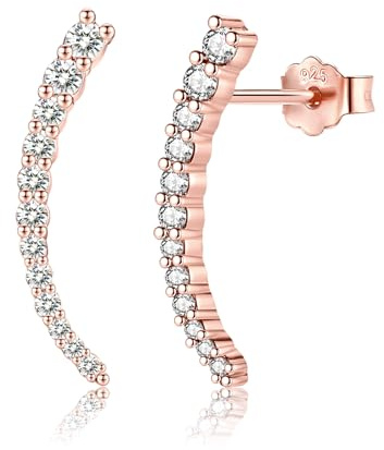 Pendientes de tuerca de oro rosa para mujeres y niñas, aretes trepadores de plata de ley con circonita cúbica, hipoalergénicos