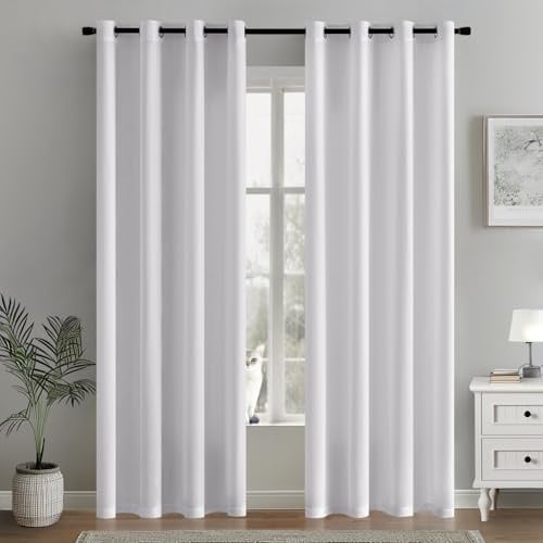 MIULEE Gardinen Voile Vorhänge mit Ösen 2er Weiß 140x235cm | Halbtransparente leichte Voile Vorhänge mit Metall Ösen, lichtdurchlässig, modern für Wohn- und Schlafzimmer