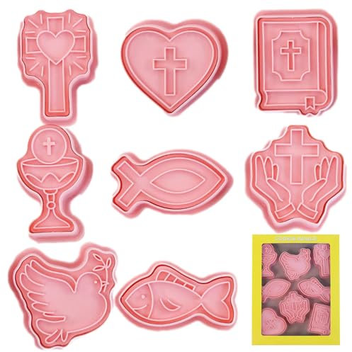 Set di 8 stampi per biscotti a di croce per comunione, battesimo, cresima, Pasqua, biscotti 3D con calice sacro calice per Pasqua, Halloween, Natale, battesimo, comunione