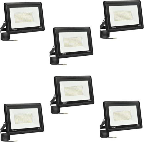 Jefedana LED Strahler Außen 100W 6PCS-IP66 Wasserdicht Fluter-6000K 10000LM Superhell LED-Strahler für Hinterhof, Garage, Flur,Garten