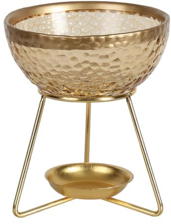 Woodbridge Teelicht Duftlampe | Bowl Amber - 11 cm | Aromalampe aus Glas & Metall | Duftlampe für Duftwachs & ätherische Öle | stilvolles Wohnaccessoire in Gold