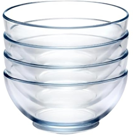 LSNNMU Salatschüssel 7-Zoll-Medium-Glas-Zubereitungsschüsseln, 30-Unzen-Glasschüssel-Set mit 4 Stück, transparente Glas-Salatschüsseln for die Mikrowelle in der Küche (7 Zoll, 4er-Set)