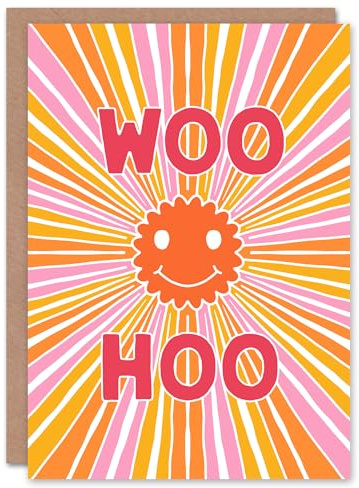 Artery8 Congratulations Card Groovy Smiley Face Trippy Congrats Sun Rays
