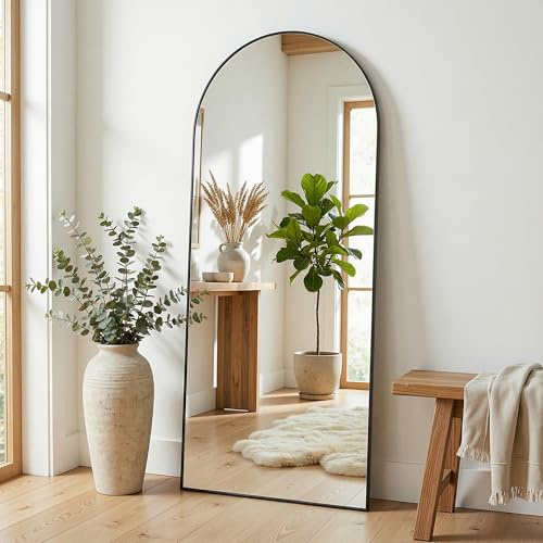 Antok Ganzkörperspiegel, 175x66cm Gewölbter Standspiegel Groß in Voller Länge, Wandspiegel mit Aluminiumlegierung Rahmen und Bruchsichere Glas, Bodenspiegel für Wohnzimmer, Ankleide, Schwarz