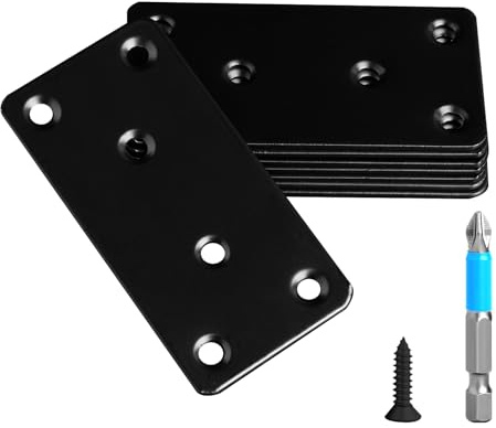 Anterrific 8 Pcs Mending Plate, 80 x 40 mm Stainless Steel Flat Plates with Holes, Straight Metal Mounting Braces Brackets Kit for Furniture, Wood Joint Connector and Fasteners (Black, 80 mm)