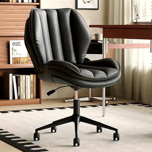 EIZIMZVU Bürostuhl ohne Armlehne, Ergonomischer Bürostuhl mit Rollen bis 150kg, Höhenverstellbar Home Office Chair aus PU Leder, Schreibtischstuhl (Schwarz)