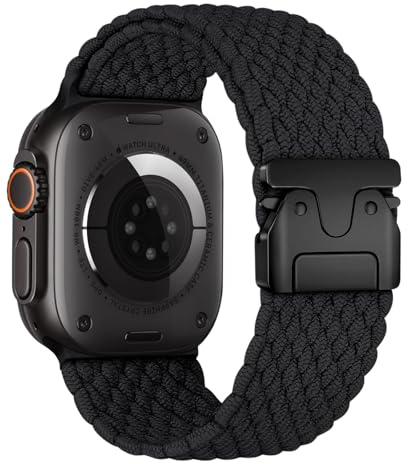Geflochtenes Armband Kompatibel mit Apple Watch Ultra 3 Armband 49mm 46mm 45mm 44mm 42mm, Nylon Stoff Sport Armbänder für iWatch Ultra SE Series 11 10 9 8 7 6 5 4, Schwarz