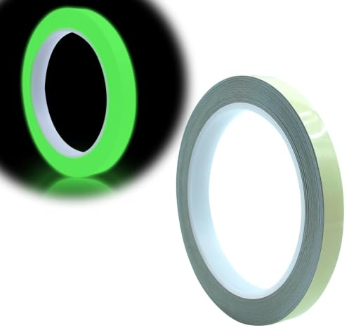 Stalora Selbstklebendes Klebeband, hell, 10 m x 1 cm, fluoreszierend und phosphoreszierend, Nachtsicherheit, nachtleuchtend, wasserdicht, ideal für Schalter und Sicherheit, kratzfest