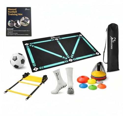 RIPLETICS - Football Training Mat Set with Agility Ladder, Cones & Grip Socks – Football Footwork, Dribbling, Speed & Ball Control Trainer, Soccer Skills Training Equipment for Kids & Adults Practice