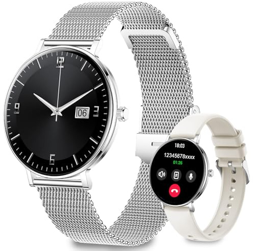Smartwatch Reloj Inteligente Mujer Hombres 2026 BateríA Larga AutonomíA Redonda 1,32 AMOLED Ultraslim Elegante Impermeable Notificaciones Apps Deporte Llamadas Bluetooth Android Ios (plateado)