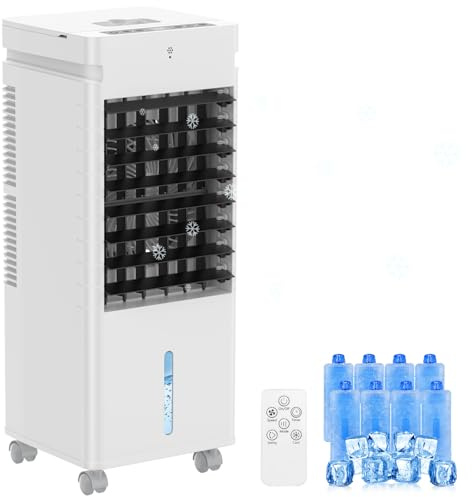 Climatizzatore mobile, refrigeratore ad aria evaporativa, serbatoio da 12 litri e cristalli di ghiaccio, 3 modalità, 12 livelli, oscillazione, timer e telecomando, refrigeratore d'aria portatile come