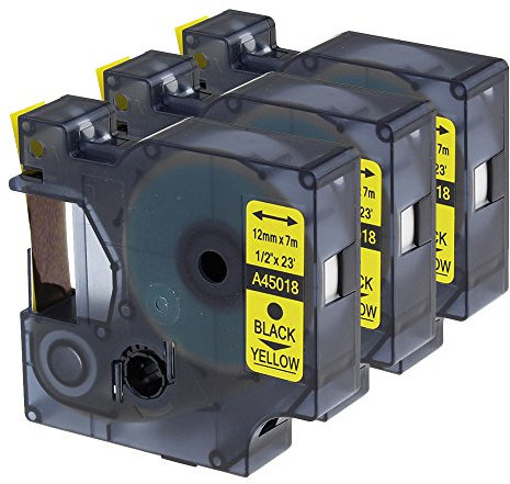 Oozmas 45018 Schriftband Kompatibel mit Dymo Etikettenband D1 12mm Gelb, A45018 Label Cassette Kompatibel mit Dymo LabelManager LM160 LM210D LM260P LM280 LM360D LM420P, 3er-Pack