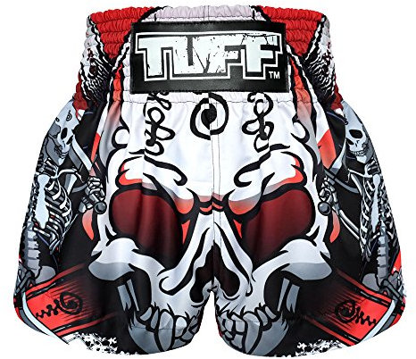 Tuff Sport Boxen Muay Thai Shorts Dragon Skull Kick Martial Arts Training Gym Kleidung Trunks, Weißer Totenkopf, X-Large