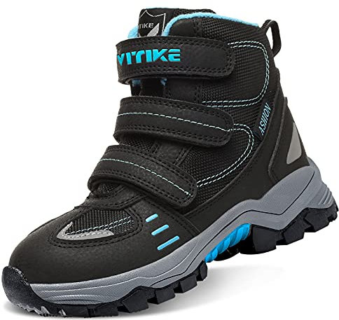 VITIKE Bambini Scarpa da Escursionismo Stivali da Neve per Bambini Ragazzi Ragazze Calzature da Escursionismo,3 Nero,28 EU,A blu,32 EU
