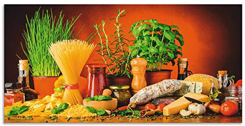 ARTland Wanddeko Wandbild Alu Verbundplatte für Innen & Outdoor Bild 100x50 cm Toskana Italien Dolce Vita Pasta Gemüse Kräuter Gewürze Mediterran S7SM
