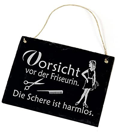 Schiefertafel Vorsicht vor der Friseurin die Schere ist harmlos - 22x16 cm