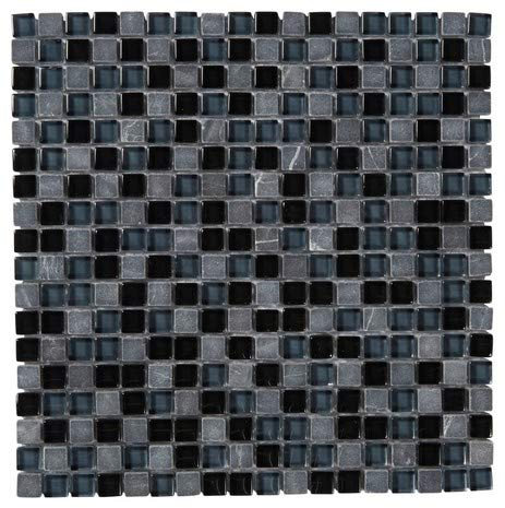 MOSAÏQUE EN VERRE NOIRE SUR FILET A CARRELER 30 X 30 CM SOL MUR CREDENCE CUISINE SALLE DE BAIN DOUCHE