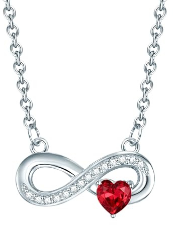 Rafaela Donata Damen Halskette aus 925/- Sterling Silber Infinity Symbol mit Zirkonia weiß/rot Herz - Silberhalskette Unendlichkeitszeichen