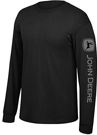 John Deere Solid Long Sleeve Tee with Logo on Sleeve, Black- Large