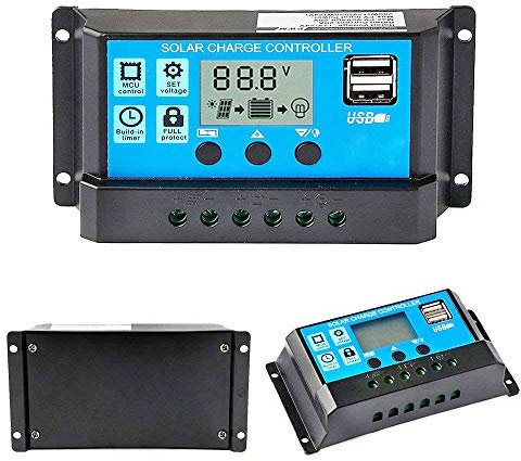 Y&H 30A 12V/24V Solar Charge Controller Solar Panel Controller Intelligent Regulator with Dual USB Port 5V Light Timer Control LCD Display