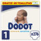 Dodot Sensitive Babywindeln, Größe 1 (2-5 kg), 276 Windeln + 1 Pack mit 40 Tüchern, Aqua Plastic Free, optimaler Hautschutz, Monatspaket