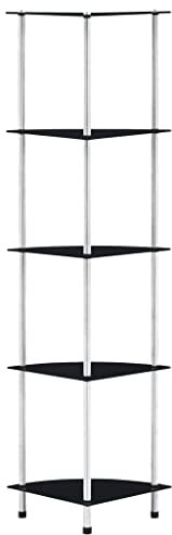 vidaXL Regal mit 5 Ablagen Vitrine Glasregal Dekoregal Sammlervitrine Standregal Glasvitrine Bücherregal Vitrinenschrank Glas Schwarz 30x30x130 cm Hartglas
