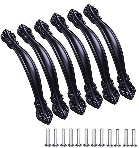 KanDery 6PCS Vintage Cabinet Handles, Furniture Door Pull Handles, Antique Bow Pulls, 64mm Hole Center, Black