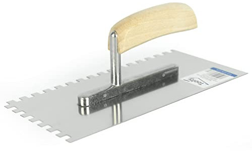 TOOLTY Truelle crantée carrée en acier inoxydable, 270 mm, 8 x 8 mm – pour mortiers adhésifs, manche en bois, carrelage, adhésif, bricolage