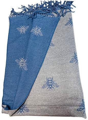 Superweicher Schal mit Hummelmotiv, schöne Quaste, wendbar, weicher und warmer Schal (zartes Rosa, Grau), blau / grau, One size