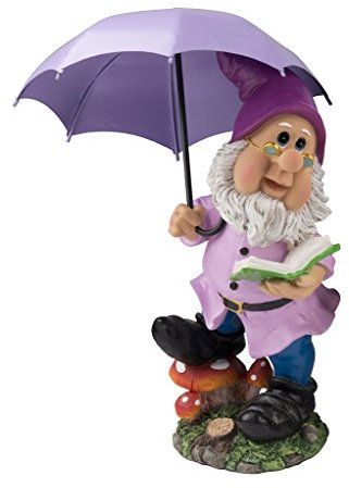 Geschenkestadl Gartenzwerg Lila Schirm Mütze 38,5 cm Bunt Zwerg Figur Haus Garten Gnom