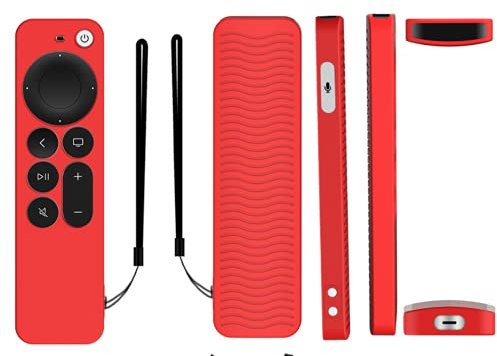 Silikon-Schutzhülle für Apple TV 4K Siri Remote 2nd Gen Anti-Rutsch, Fernbedienung Schutzhülle stoßfest Skin Feel Remote Control, Anti-Rutsch Wasserdichtes Full Coverage Design (Rot)